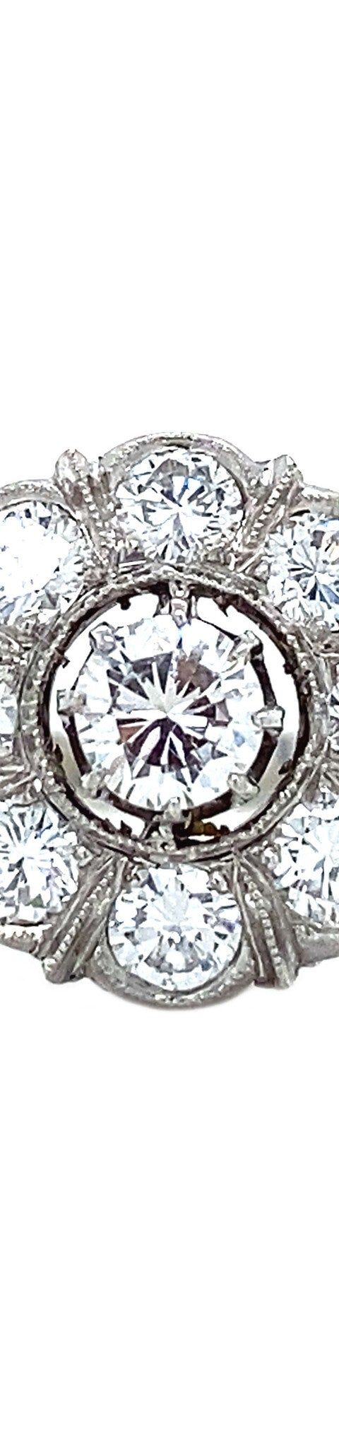 Vintage White Gold Cluster Ring with Diamond